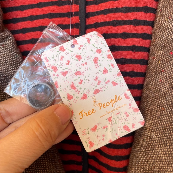 Free People Diamond Quilted Polka Dot Red Navy Brown Tweed Blazer, Large NWT - Picture 6 of 8